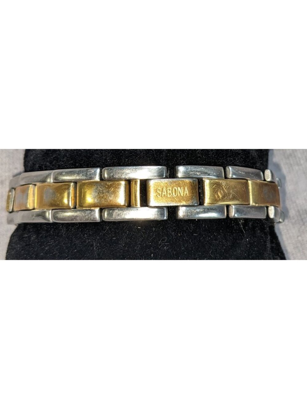 Y2K Vintage Sabona Two Tone Stainless Steel Link Bracelet Silver Gold